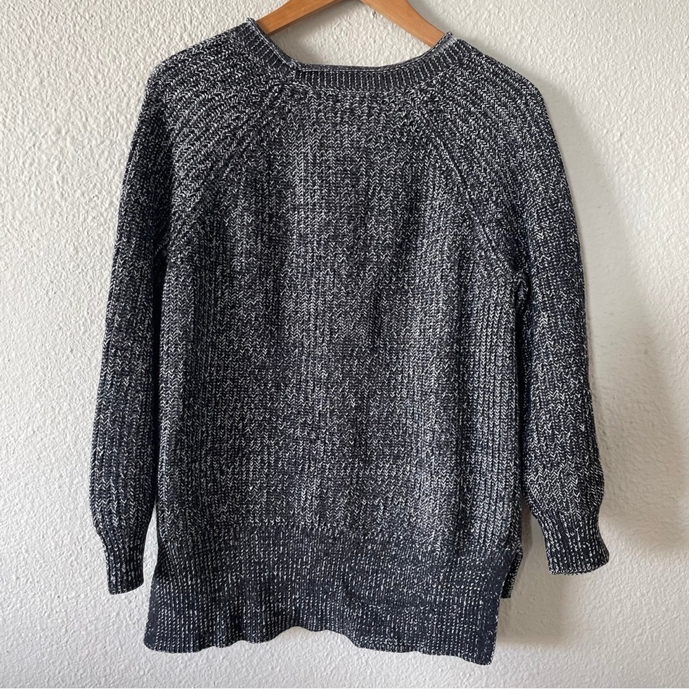 Ellen Tracy Knit Tunic Sweater Women’s L Black Marbled Cotton Rolled Round Neck - Picture 9 of 13